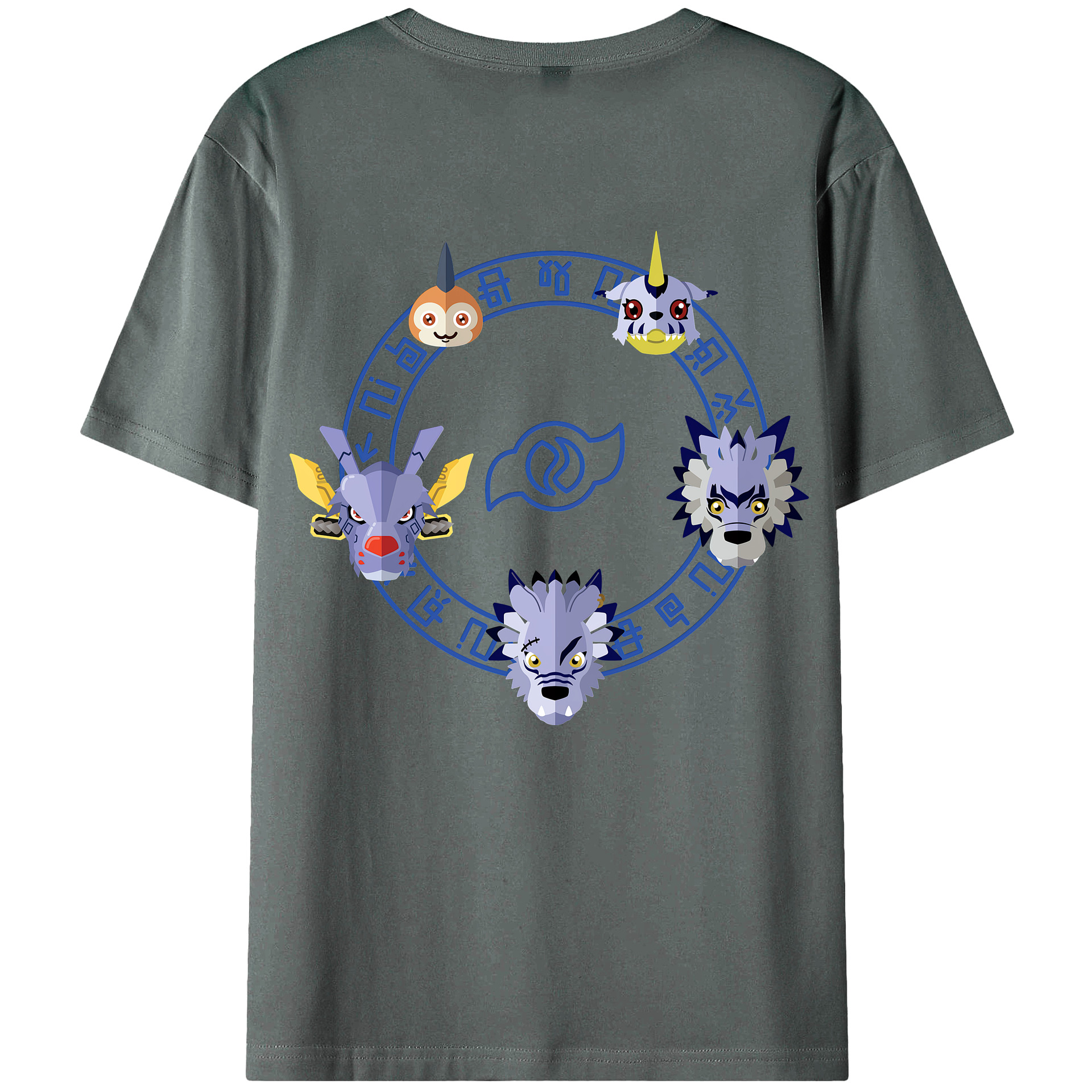 （画像用） Digimon デジタルモンスター/デジモン 綿100％ メンズ半袖Tシャツ（バックプリント） 通気性